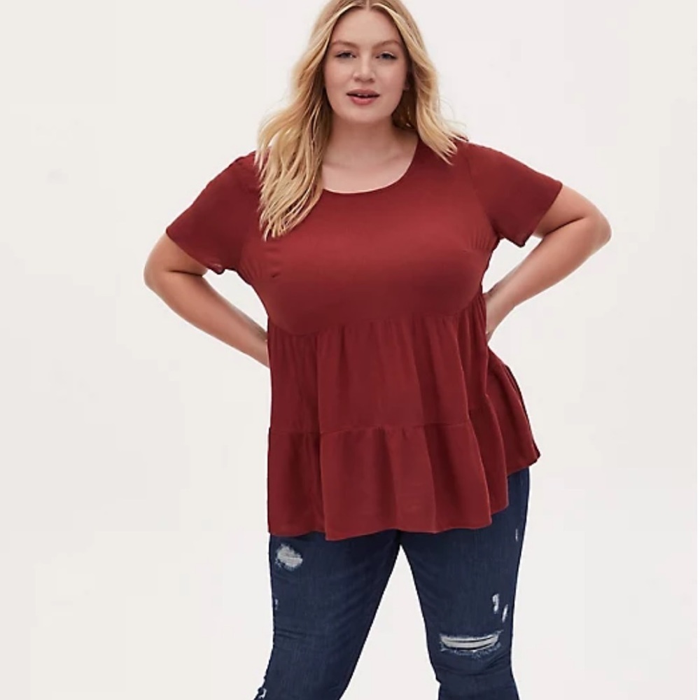 Torrid Rayon Crepe Tiered Top Short Sleeve Blouse Womens 2 2X 18/20